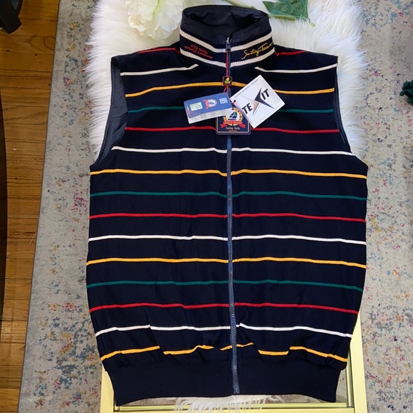 Green Coast Men Yachting Outfit Reversible Navy Blue/Colorful Stripped Vest XXL - Picture 5 of 17